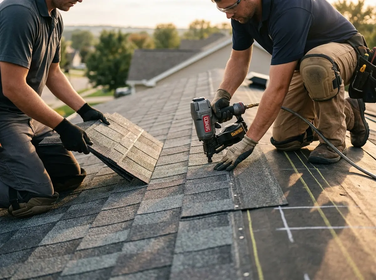 Professional roofer working on a residential roof in Homer